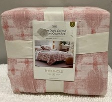 Threshold King Size 3 Pcs Yarn Dyed Duvet Cover Set Pink 100% Cotton