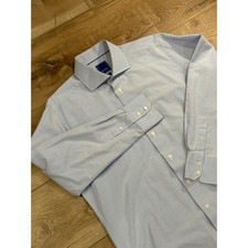 David Donahue Trim Fit Dress Shirt Mens 17 34/35 Light Blue Micro Stripe Cotton