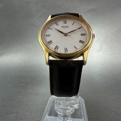 Seiko Watch Men 32mm White Dial Gold Tone Round 2K01-0090 New 