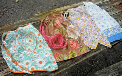 Vintage Lot of 4 Handmade Half Aprons Flowered