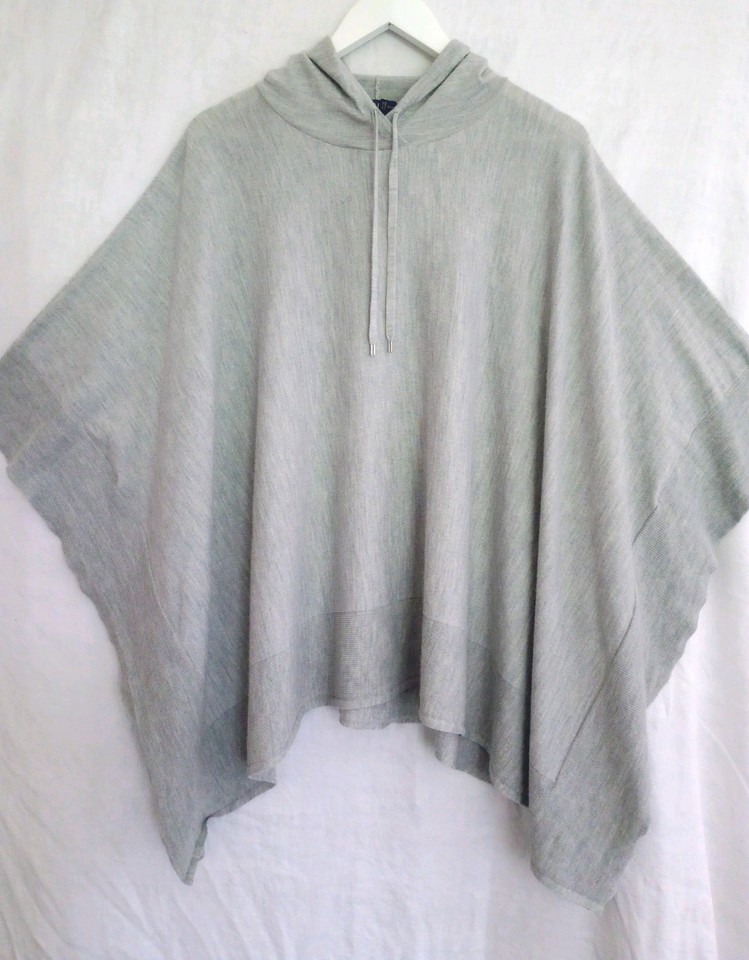 Polo Ralph Lauren Hooded Cape XS/S Grey Merino Wool Blend Knit Poncho EXC COND