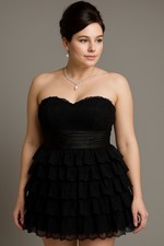 Adrianna Papell Black Lace Strapless Tiered Dress SZ 17/18 Whimsygoth Fairy