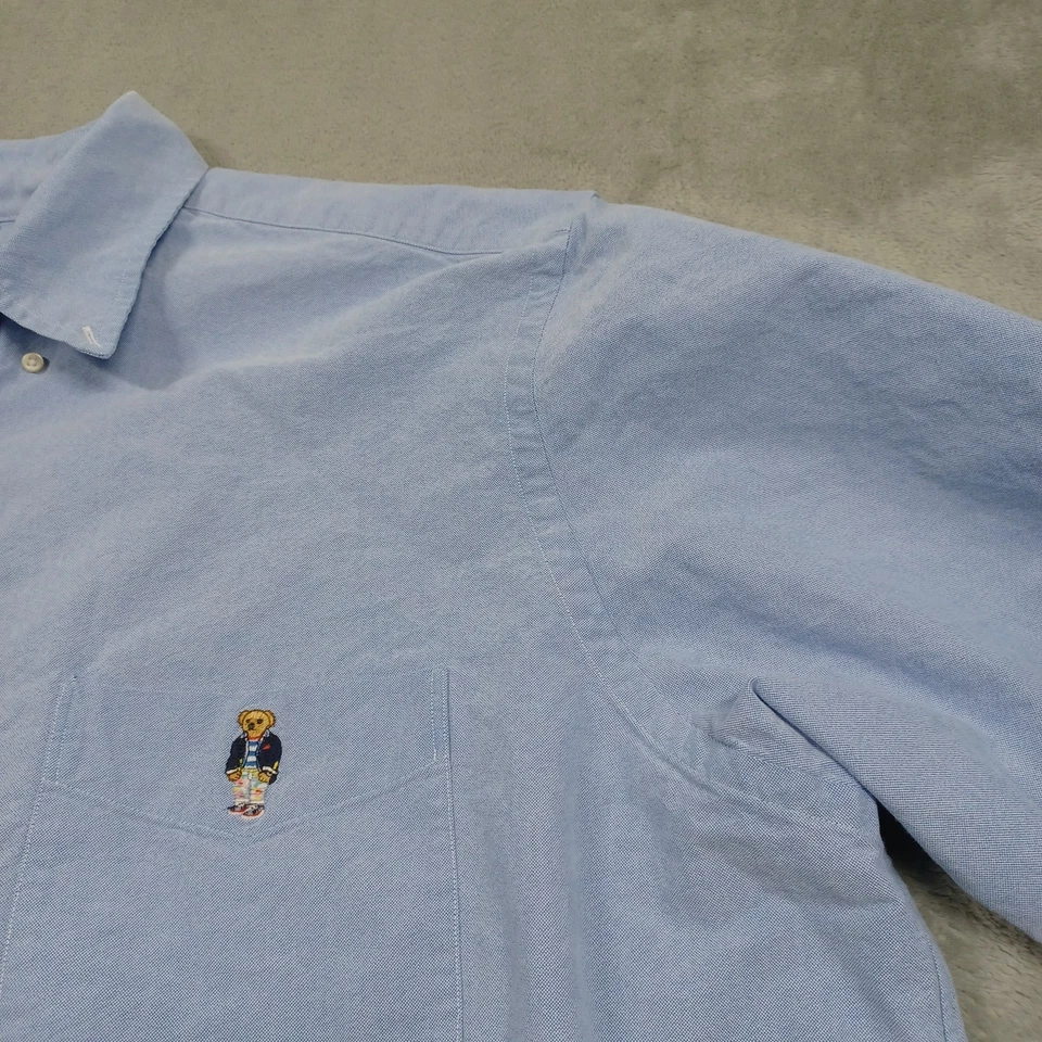 Ralph Lauren Shirt Mens 2XB Blue Polo Bear Button Down Long Sleeve Preppy - Image 3 of 4