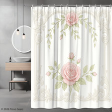 Elegant Floral Shower Curtain with Pink Roses and Leaves
