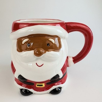 Vintage Holiday Time African American Ceramic Santa Claus Coffee Mug Large 17oz