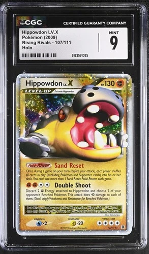 CGC 9 MINT Hippowdon LV.X 2009 Rising Rivals 107/111 Holo SWIRL Pokemon Card