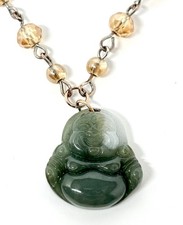 Dije de Buena Suerte Estilo Rosario Buda Tallado Serpentina Tal vez Jade Cuentas de Vidrio 25"