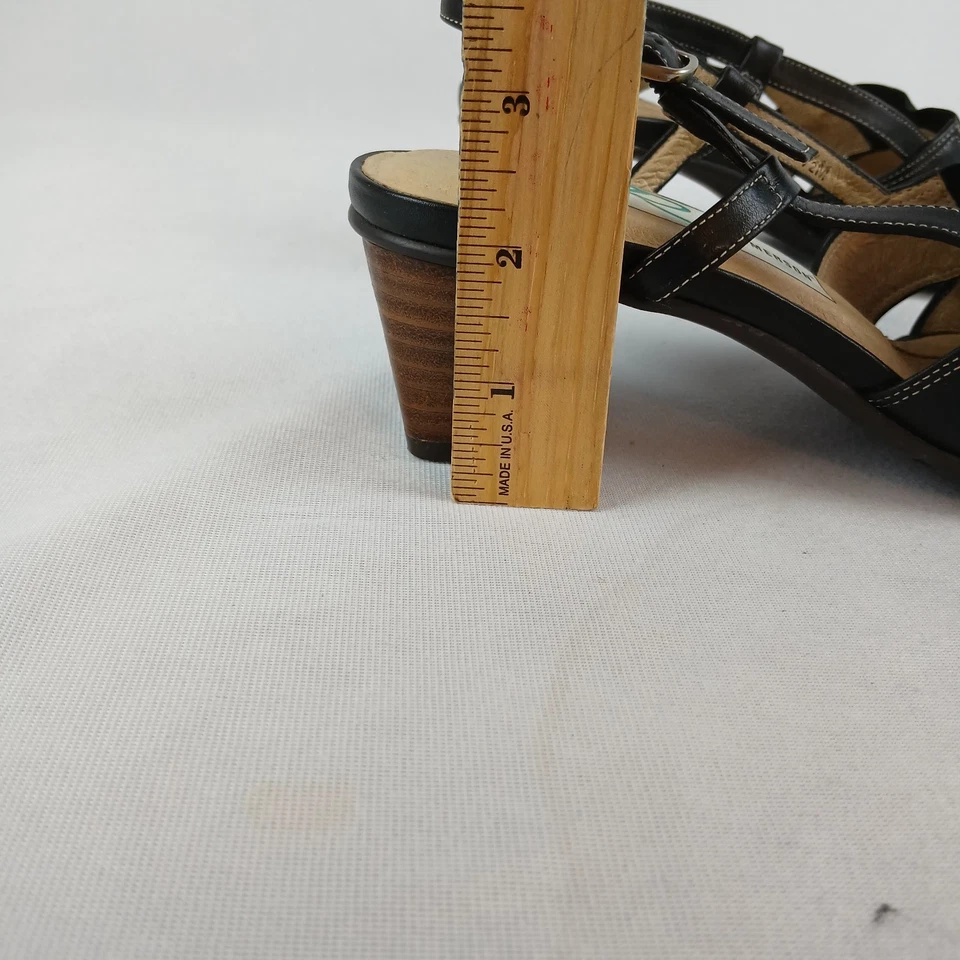 Sandalias de cuero para mujer Ros Hommerson talla 7,5 negras con cordones tacón de 2" #106205 Foto 4 de 4