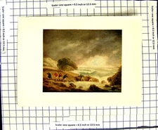 Original Old Antique Print C1907 Colour Plate Rocky Coast Scene Fisherman Sea