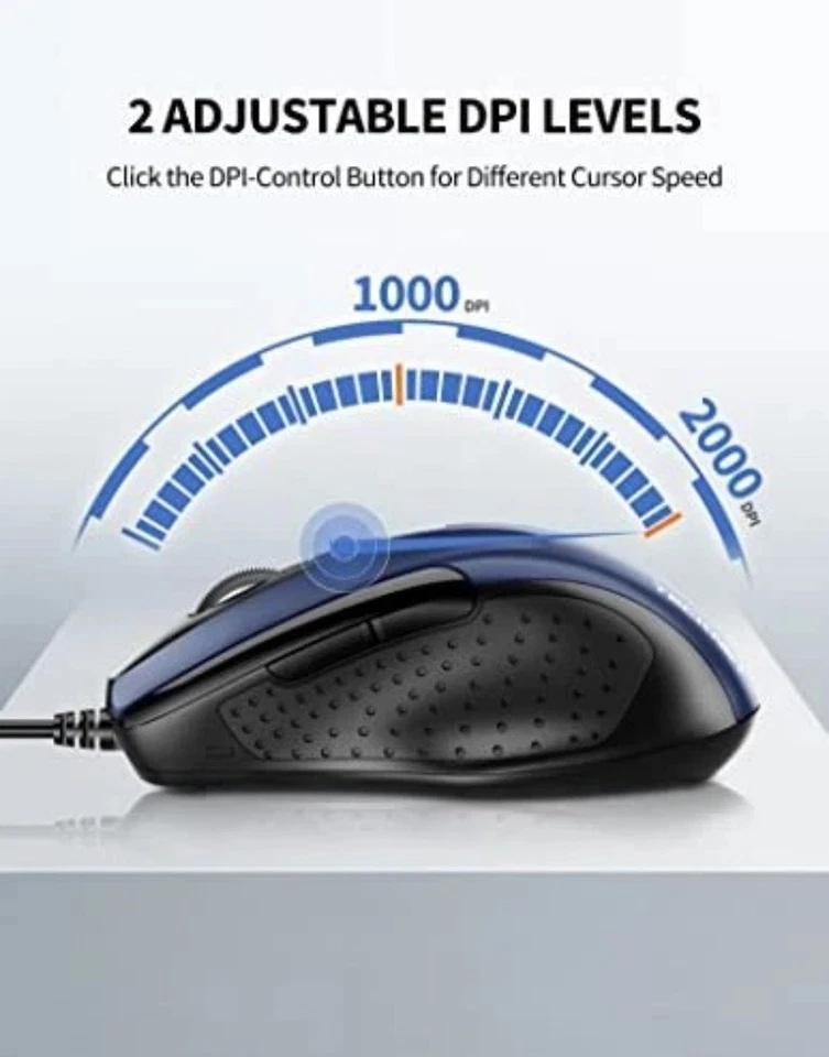 USB Wired Mouse 6-Button Corded Mouse with 2 Adjustable DPI Optical Blue UM013 - Image 2 of 4