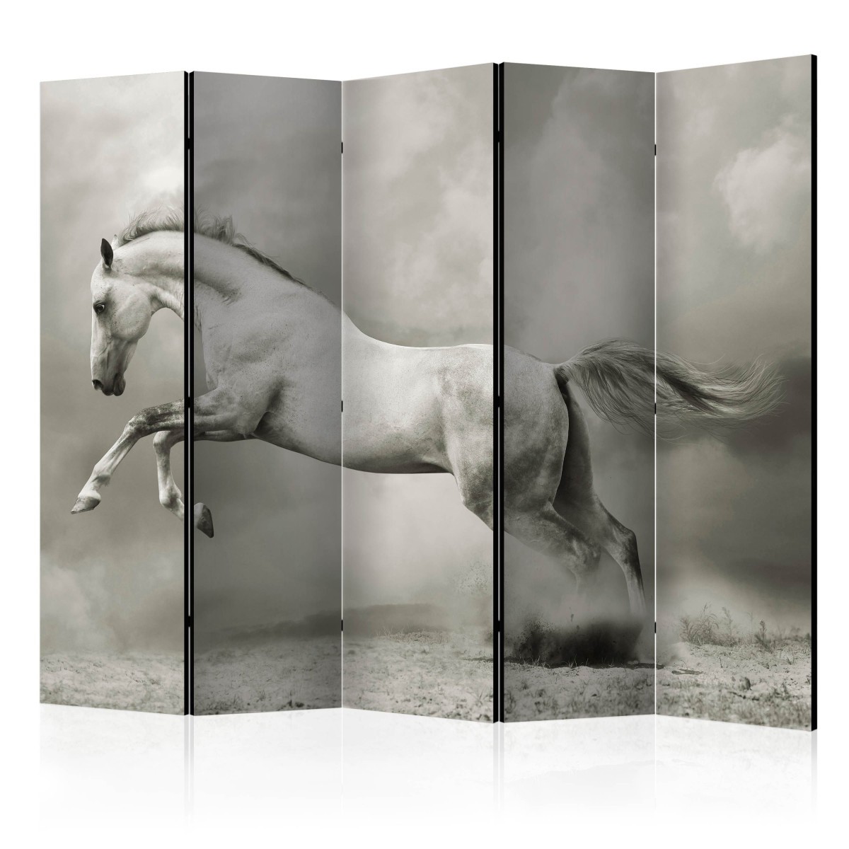 Paravent 5 volets Wild Stallion séparateur de pièce en bois salon et chambre