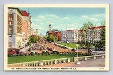 c1932 Linen Postcard Washington DC Pennsylvania Avenue from Treasury Building