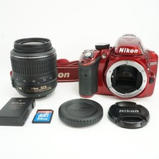 Nikon D3200 24.2 MP Red Digital SLR Camera 18-55mm Lens w/ SD card Strap Japan
