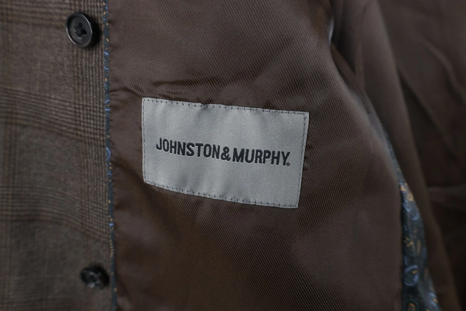 Johnston & Murphy Mens XL 3 Button Suit Coat Blazer Jacket Coat Brown Plaid image 12