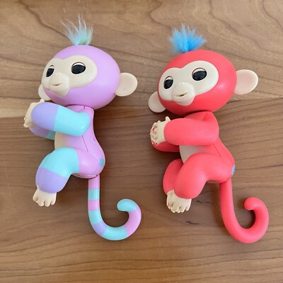Lot of 2 Monkey Fingerlings Pink & A Striped One WowWee Interactive Toys