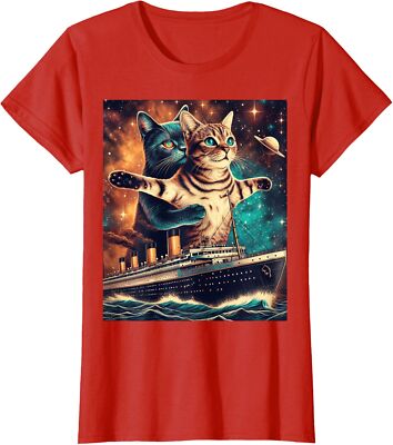 Funny Humor Titanic Cat Meme for Cat Lovers Sarcastic Ladies' Crewneck T-Shirt