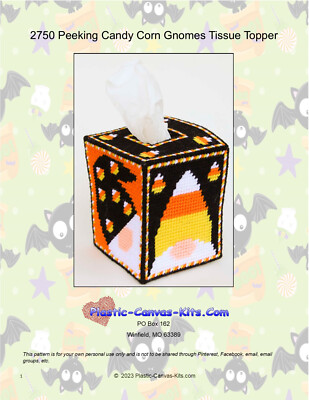 Peeking Candy Corn Gnomes Tissue Topper-Halloween-Plastic Canvas Pattern or Kit