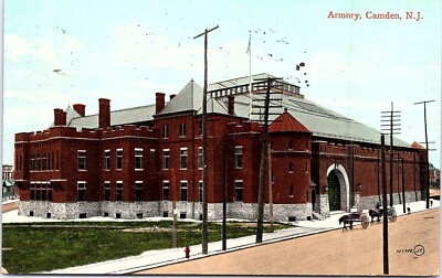 Postcard NJ View of Armory Building Camden New Jersey Horse Drawn Carts c1911 B3