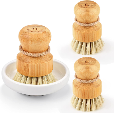 #ad Bamboo Dish Scrub Brushes by Kitchen Wooden Cleaning Scrubbers Set for Wash... $15.95