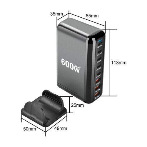 600W 8 Ports GaN Multi USB Charger QC 3.0 Type C PD 100W Fast Charging Station - Picture 6 of 14
