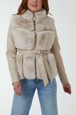 New Ladies Womens Luxury Faux Fur Panelled Pu Jacket Fur Coats Winter Coats Bnwt