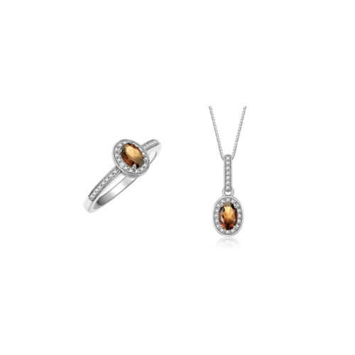 RYLOS 14K White Gold Halo Necklace & Matching Ring Set with Gemstones & Diamonds - Picture 25 of 29