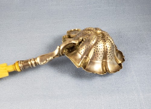 Antique c1800 loth 13 silver strainer sifter spoon bone handle Germany - Picture 4 of 9