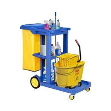 Commercial Janitorial Cart 3 Shelf, Housekeeping Janitor Cleaning cart, 200 L...