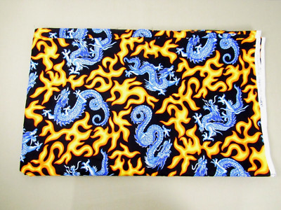 Cranston Print Works Blue Blooded Dragon Novelty Cotton Fabric 45''x110'' Y2K