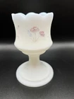 Fenton Votive Candle Holder Hand Painted And Signed White Satin Frosted Floral