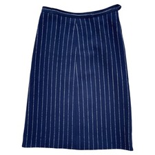 Striped Vintage Skirt, Wool Blend Midi Skirt, Navy Blue, Size M