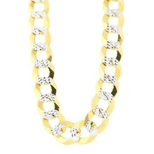 14k 2 Tone Yellow And White Real Gold Curb Chain Necklace, 10mm, 24"