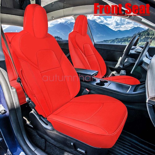 For 2017-2023 Tesla Model 3 Leather Full Set Seat Cover Front & Rear Cushion Red - Picture 2 of 14