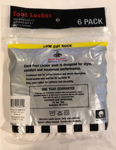 Foot Locker Kids Low Cut Socks White 3 Packages of Six (18 Total) NWT LBB76 - Picture 4 of 6