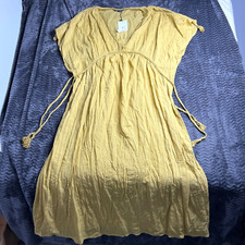 Zara BNWT mustard Ochre Kaftan Yellow 100% Cotton M-L MIDI Dress Grecian