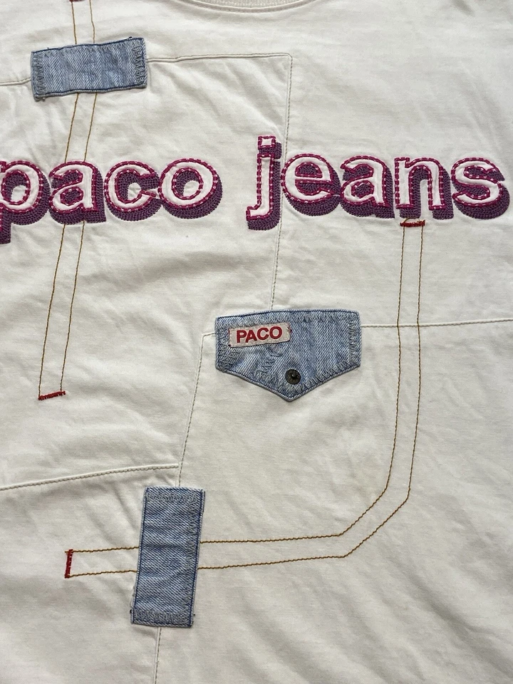 Vintage Paco Jeans White Shirt Long Sleeve Size L Streetwear Skater Embroidered - Image 2 of 4