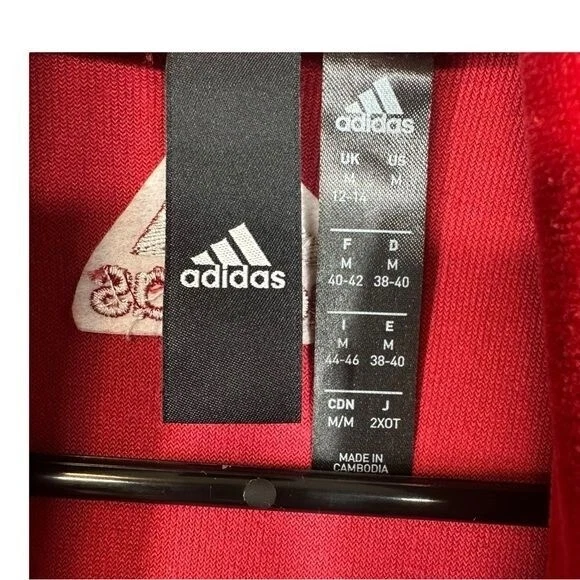 Adidas Para Mujer M Mediano Rojo Terciopelo Cuello Embudo Recortado Top Pista Deporte ID Foto 3 de 4