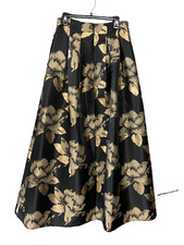 Eliza J Women’s Size 8 Black Gold Floral Jacquard A-Line Midi Skirt Formal Party