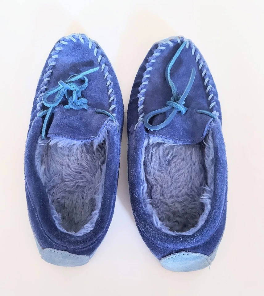 L.L. Zapatillas Bean Kids Talla 3 Forradas de Piel Sintética Gamuza Azul De Colección Foto 3 de 4