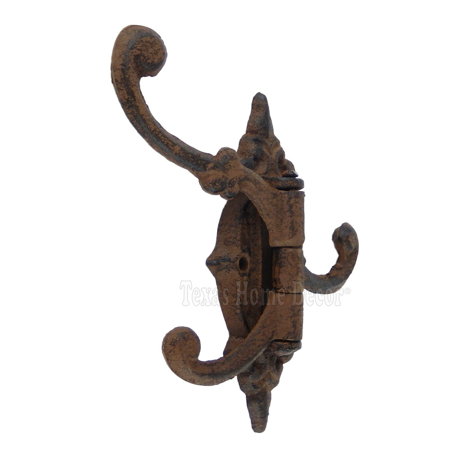 Rustic Swivel Hook Fleur De Lis Cast Iron Coat Hat Purse Towel Hanger Victorian 