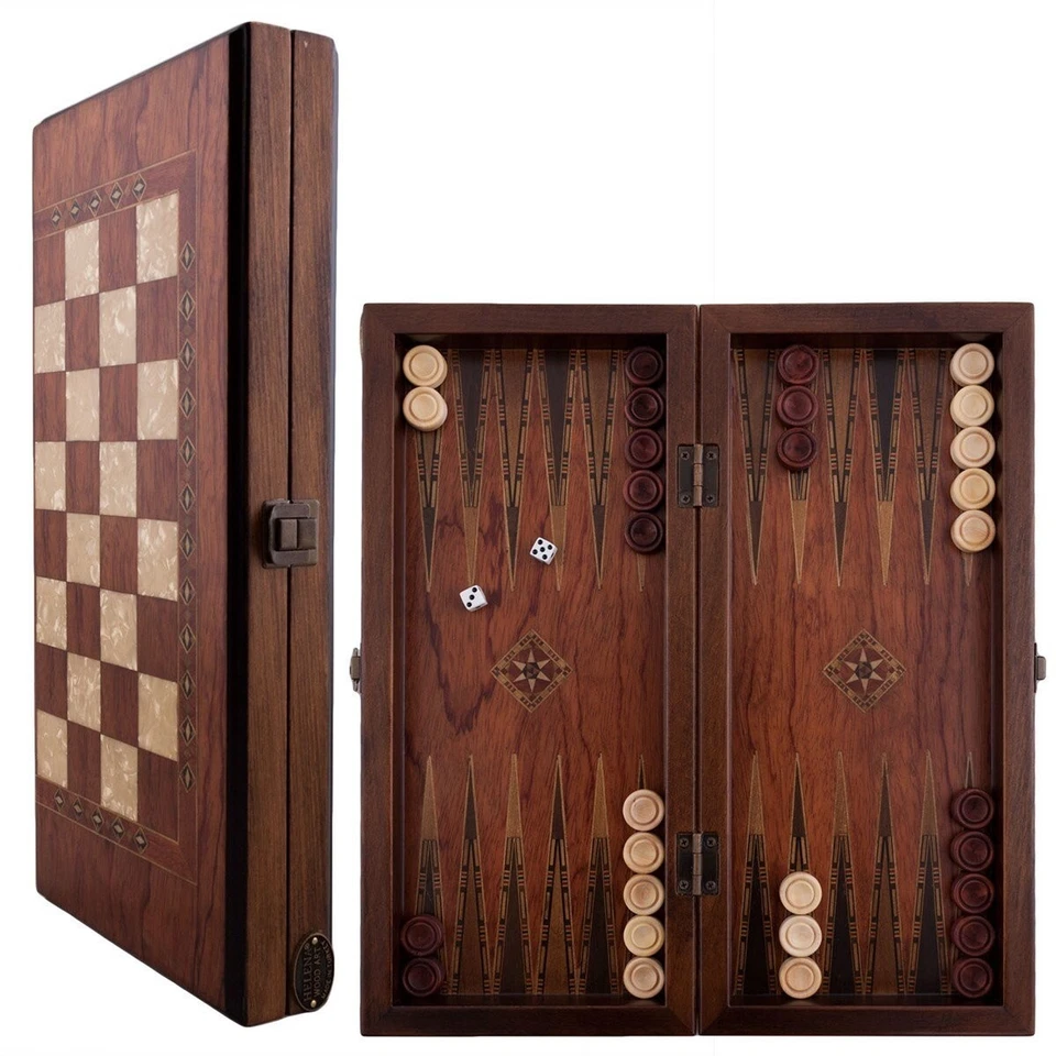 Classic Handmade Massive Wood Backgammon Set Small Size 36,5 cm x 17 cm x 5 cm - Image 2 of 4