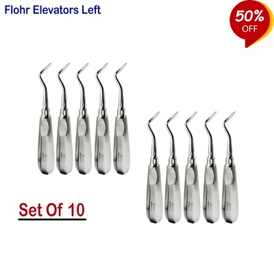 Set Of 10 Surgical Dental Root Elevators Flohr Left Tooth Loosening Elevators CE