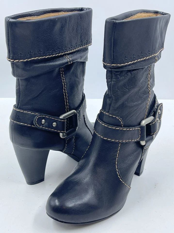 Botines Fossil para mujer 7 de cuero negro con cremallera lateral botín plegable holgado Foto 2 de 4