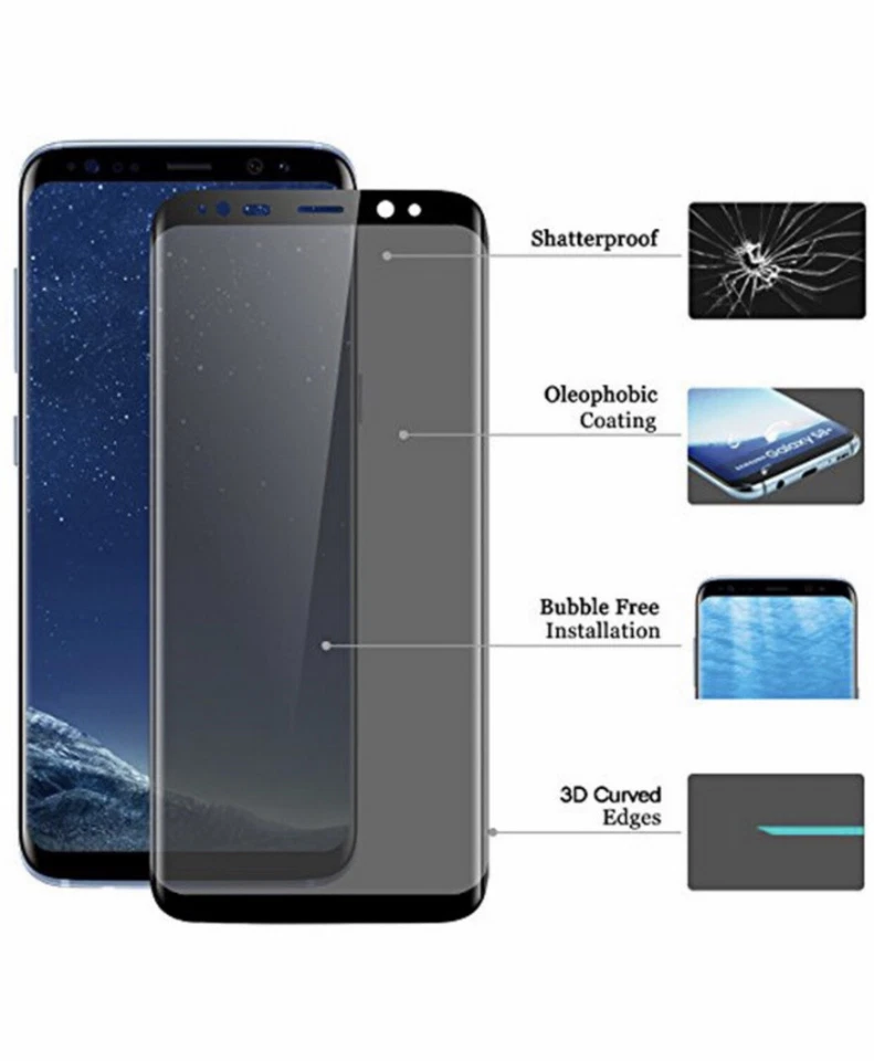 2x Protector de Pantalla de Privacidad Anti-Espía Vidrio Templado Para Samsung S8 S9 Note 9 8 Foto 2 de 3