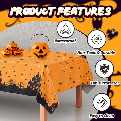 2Pcs Halloween Tablecloth 54"x72" Rectangular Table Covers Halloween Party Decor - Picture 6 of 7