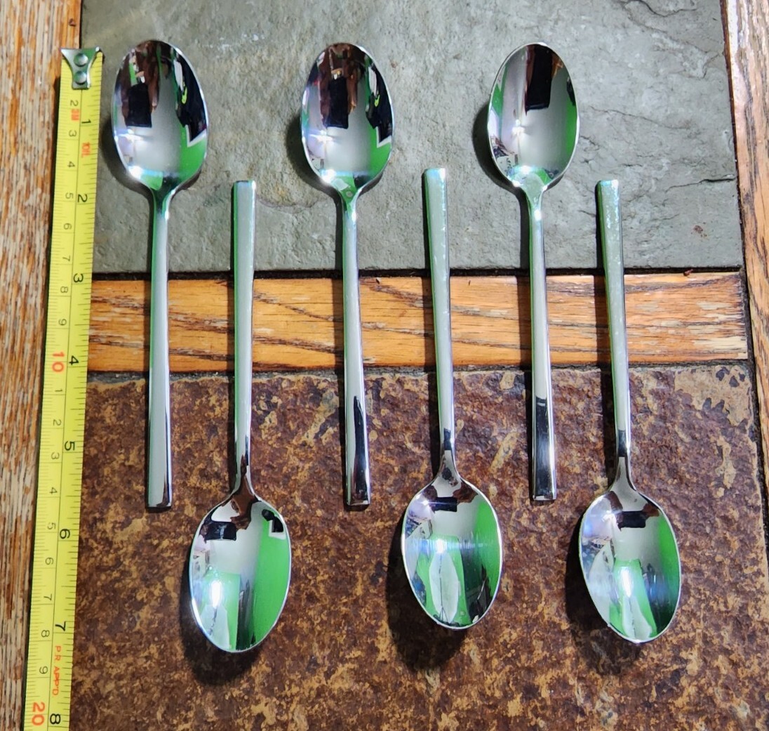🔎SET OF 6 NICE MID-CENTURY STYLE SOLEX 18/10 5'OCLOCK TEASPOONS