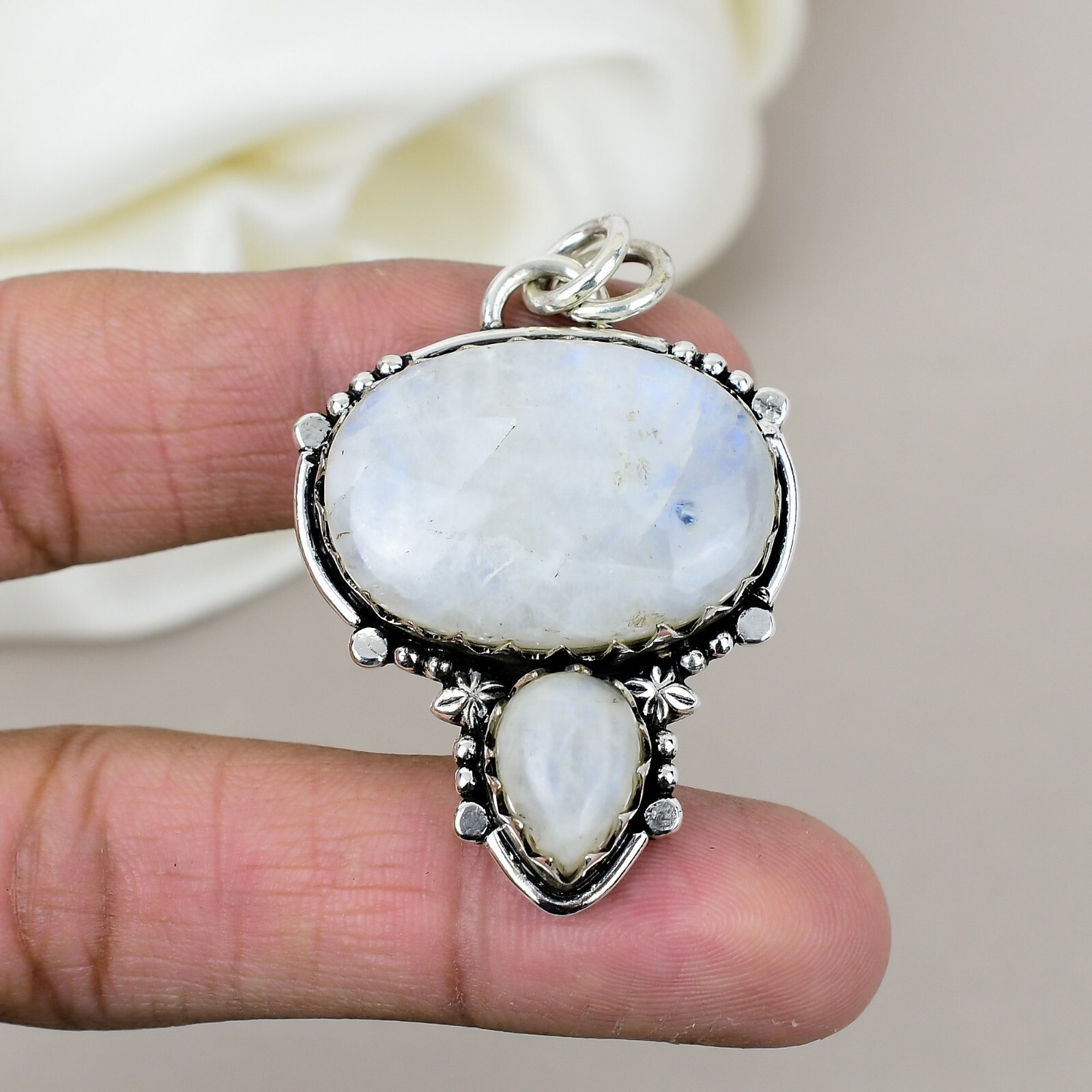 Genuine Rainbow Moonstone Pendant 925 Sterling Silver Jewelry Unique Gift Idea