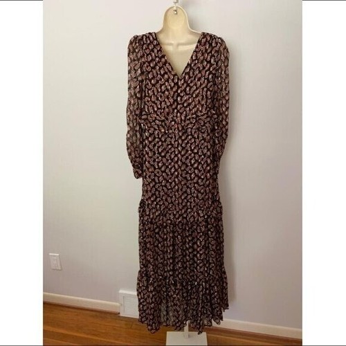 DVF Winnie Paisley Vestido Negro Maxi Gasa Corbata Dorado Boho Nuevo Pequeño 4 6 - Imagen 4 de 8