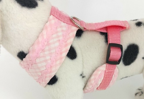 Arnés para perro arnés blandos rosa blanco a cuadros lazo remaches de calle S M perros - Imagen 3 de 4