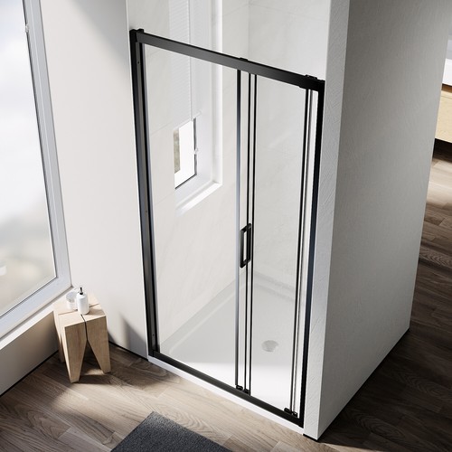 Black Framed Shower Screen 3 Panel Glass Sliding Door Enclosure - 900x1900mm - Picture 7 of 20